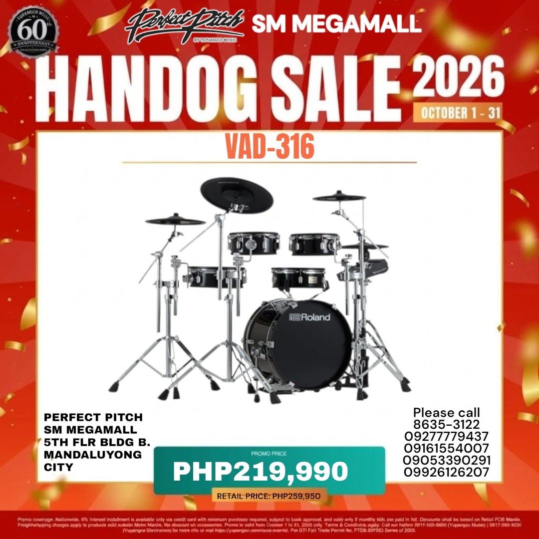 Roland Electronic Drum Set / E-drums / digital drums (Category: Musical Instruments) located in Quezon City. Submitted by marvincaoile (Listing ID 1465647449, Image 3). Description: - Brand/Model: Roland VAD-716 Electronic Drum Set - Finish: Natural Wood - Inclusions: Snare, multiple toms, bass drum, cymbals, and hardware - Promo Price: PHP 609,990 (Original Price: PHP 729,950) - Event: Handog Sale at Perfect Pitch - Location: 5th Floor, Building