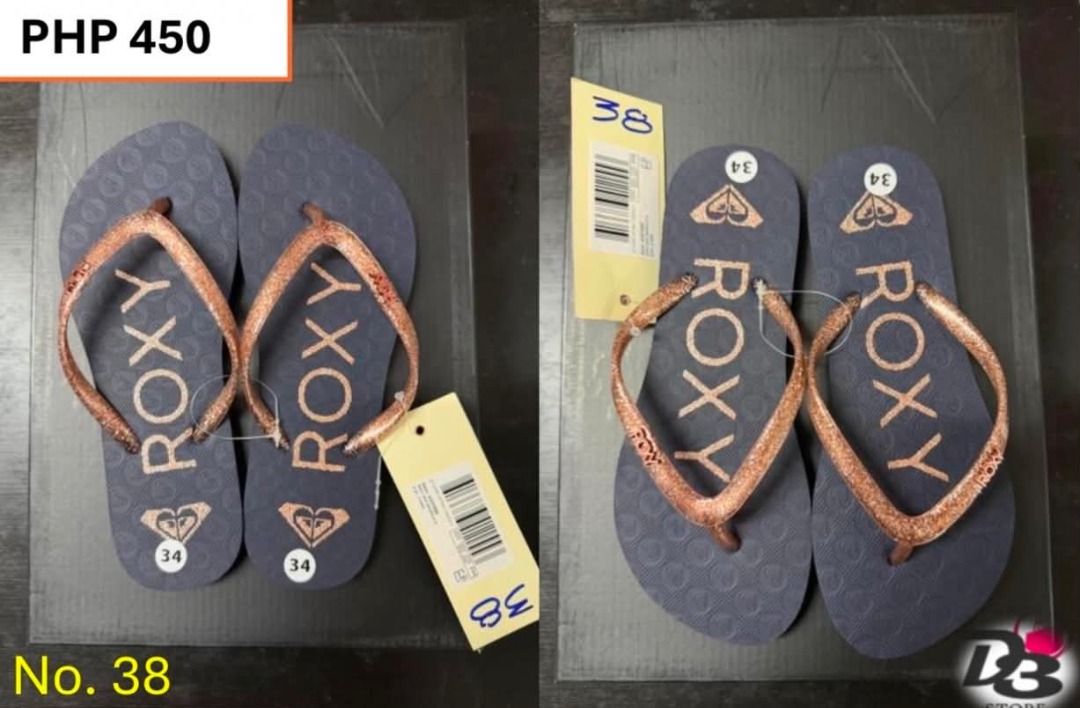Roxy Flip-Flops Size 34 Navy Blue Rose Gold (Category: Slippers and slides) located in Minglanilla. Submitted by dthreestore (Listing ID 1465755766, Image 3). Description: Brand new navy blue Roxy flip-flops with rose gold glitter straps and size 34 tag. Original tags attached, never worn. Perfect for casual beach days! ▪︎Php 450 ▪︎Brand New Authentic ▪︎Follow us on Facebook: D3 Store ▪︎Mode of Payment: Cash/Gcash 🚚 Maxim / J&T (Shipping fee wil