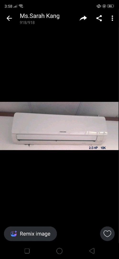 Samsung 2.5 HP Air Conditioner (Category: Air Conditioning and Heating) located in Caloocan City. Submitted by lchiq (Listing ID 1465649943, Image 1). Description: - Brand/Model: Samsung Split Type Air Conditioner - Capacity: 2.5 HP (ideal for living rooms or bedrooms) - Color: Clean white with visible Samsung logo - Condition: Excellent, removed from a smoke-free/clean room - Status: Ready for setup and quick installation.