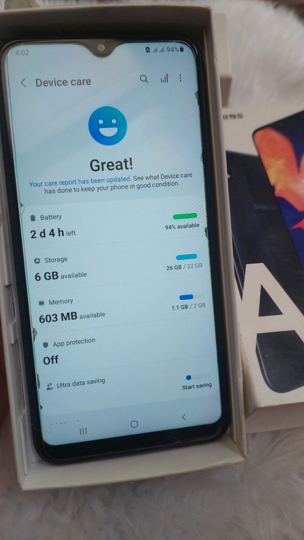Samsung A10, working android phone, No issues (Category: Samsung) located in Navotas City. Submitted by venizianess (Listing ID 1465704959, Image 2). Description: Php2299 - Brand/Model: Samsung Galaxy A10 Android Phone - Condition: Pre-loved, good working condition with clean display - Inclusions: Original box, charger, and earphones - Globe sim lock - Features: Clear screen, responsive UI, great for daily use Payment first. If not ok with buyer,