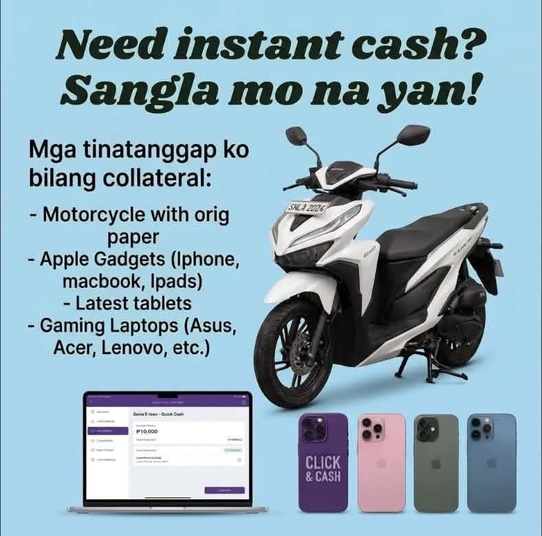Sangla Motor, Gadgets Available! (Category: Other Gadgets) located in Quezon City. Submitted by secure_unit_lending (Listing ID 1465635248, Image 1). Description: Need Emergency cash? Sanla-ELoan is here to help 💴🫶🏼 Tumatanggap ako ng: 🏍️ Motorcycles with papers 🚙 E-bikes 📱Apple Devices 💻 Laptops of latest models 📱Tablets Dm me: your collateral units and their details to evaluate the loan amount, thank you. Qc 📍.