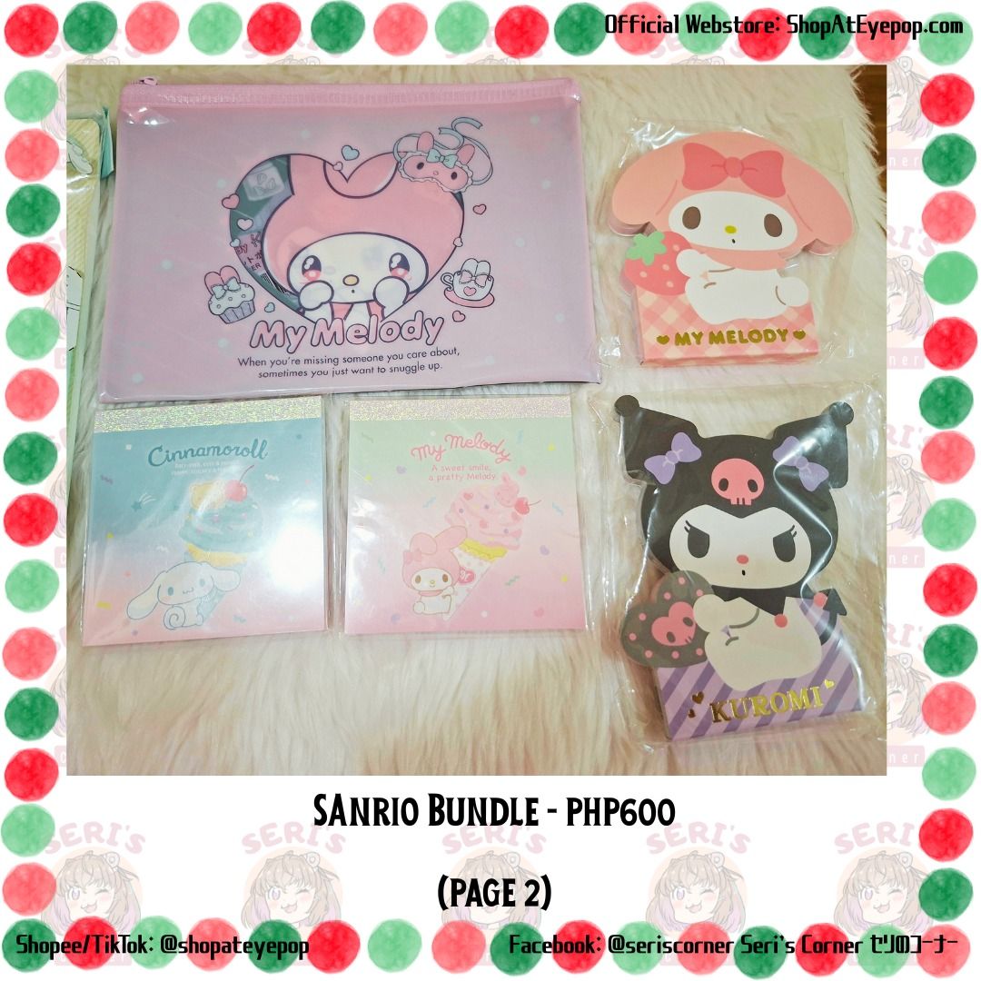 SANRIO BUNDLE - PHP 600 (Category: Other Stationery & Craft) located in Las Pinas. Submitted by seriscorner (Listing ID 1465726835, Image 2). Description: SANRIO BUNDLE - PHP 600 ------Courier: SPX Xpress (sf c/o buyer) We accept payments via BDO, Maribank, GoTyme, and GCash..