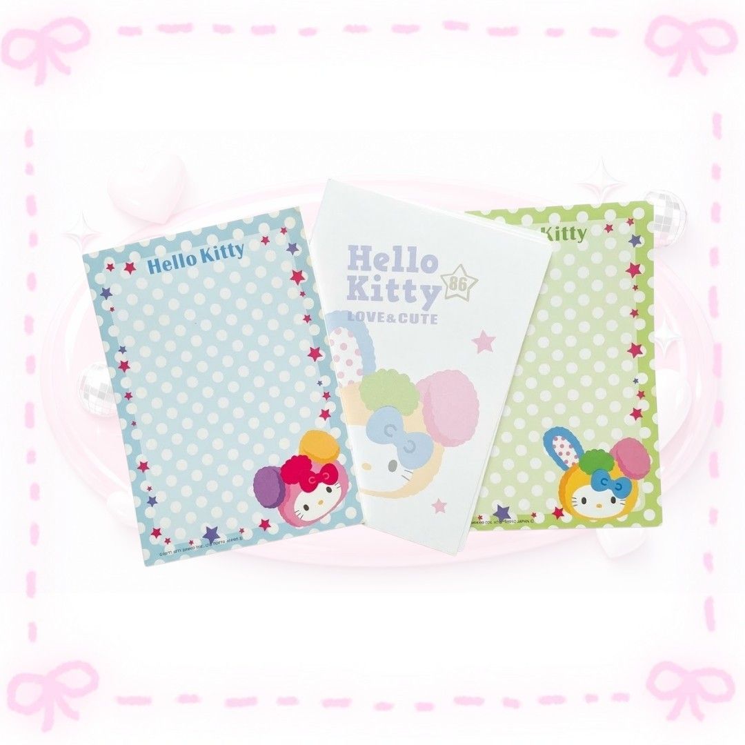Sanrio Hello Kitty Love & Cute Memo Pad Set (Category: Stationery & School Supplies) located in Sorsogon. Submitted by mitchelle0425 (Listing ID 1465614471, Image 1). Description: - Authentic Kitty stationery set - Includes 3 unique notepad designs (Blue, White, and Green) - Features cute polka dots and vibrant character prints - Perfect for school notes, journaling, or collecting - Brand new and ready to ship!.