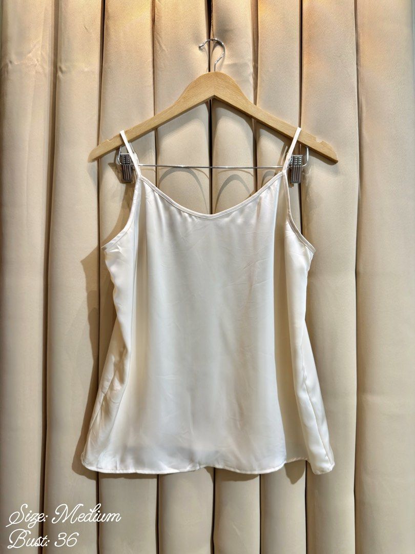 Satin Cami Top (Category: Sleeveless) located in Manila. Submitted by glamstylemnl (Listing ID 1465675487, Image 1). Description: ♡ SIZE: M ♡ BUST: 36 ♡ Swipe left to see the actual color & details ♡ classic neck / spaghetti strap ♡ HQ • 10/10 ♡ Ready to wear 👚.