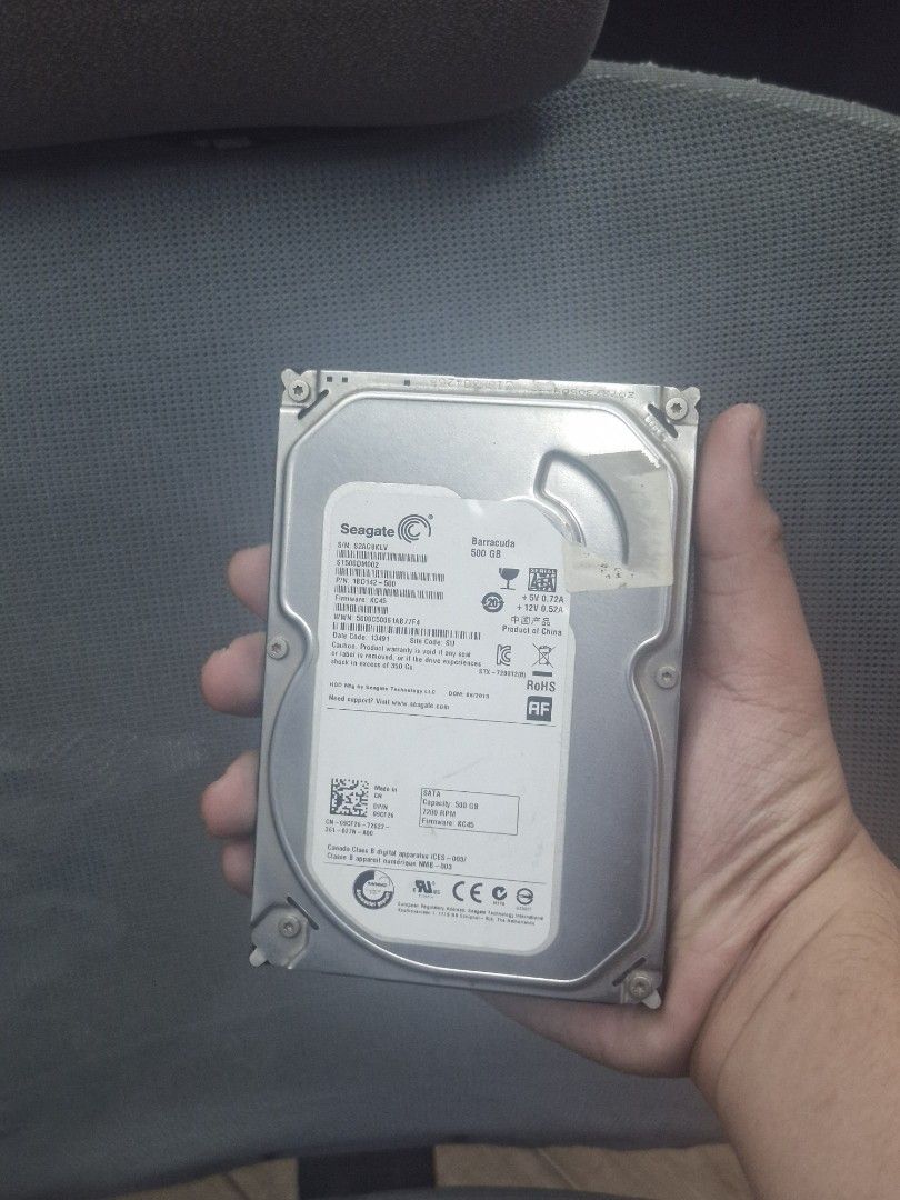 Seagate Barracuda 500GB 3.5 SATA Hard Drive (Category: Hard Disks & Thumbdrives) located in Manila. Submitted by wideterrain (Listing ID 1465700402, Image 1). Description: - Brand/Model: Seagate Barracuda (ST500DM002) - Capacity: 500GB storage - Form Factor: Standard 3.5" for desktop PCs - Performance: 7200 RPM speed - Interface: SATA - Condition: Pulled from a working system, tested, and ready for formatting RFS: Need funds.
