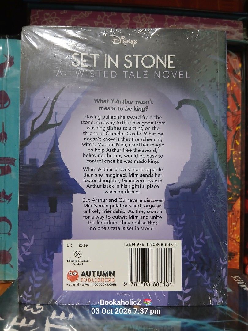 Set in Stone: A Twisted Tale Novel by Mari Mancusi (Category: Storybooks) located in Antipolo. Submitted by bookaholicz_dettori (Listing ID 1465689590, Image 3). Description: Disney Twisted Tale novel titled Set in Stone, written by Mari Mancusi. Young adult fiction exploring what happens if Arthur didn't pull the sword from the stone and had to wash dishes at Camelot Castle instead. Paperback format published by Autumn Publishing. ISBN 978180368