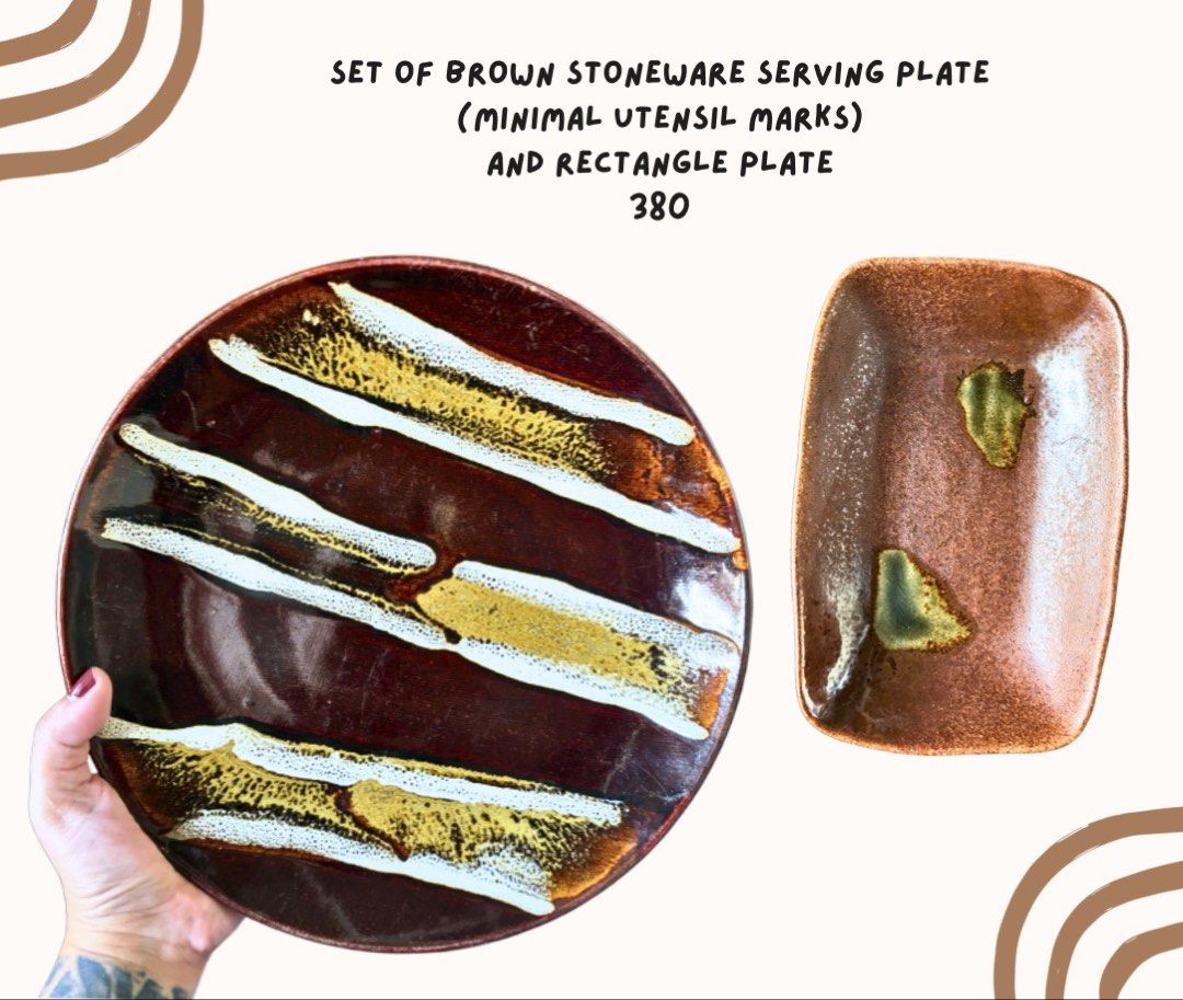 Set of 2 Brown Stoneware Serving Plates (Category: Dinnerware & Cutlery) located in Pasig City. Submitted by homeyvibesph (Listing ID 1465750186, Image 1). Description: .