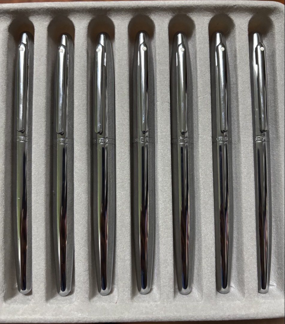 Sheaffer Fountain Pen Fine Nib (Category: Stationery & School Supplies) located in Manila. Submitted by vandconline.store2019 (Listing ID 1465756480, Image 1). Description: - Authentic Sheaffer matching fountain pen set - Sleek stainless steel barrels with secure clip caps - Fine metal nibs for smooth, precise writing - Convenient visible feed system on the underside - Beautifully organized in a grey presentation tray - Ideal for everyday use, jo