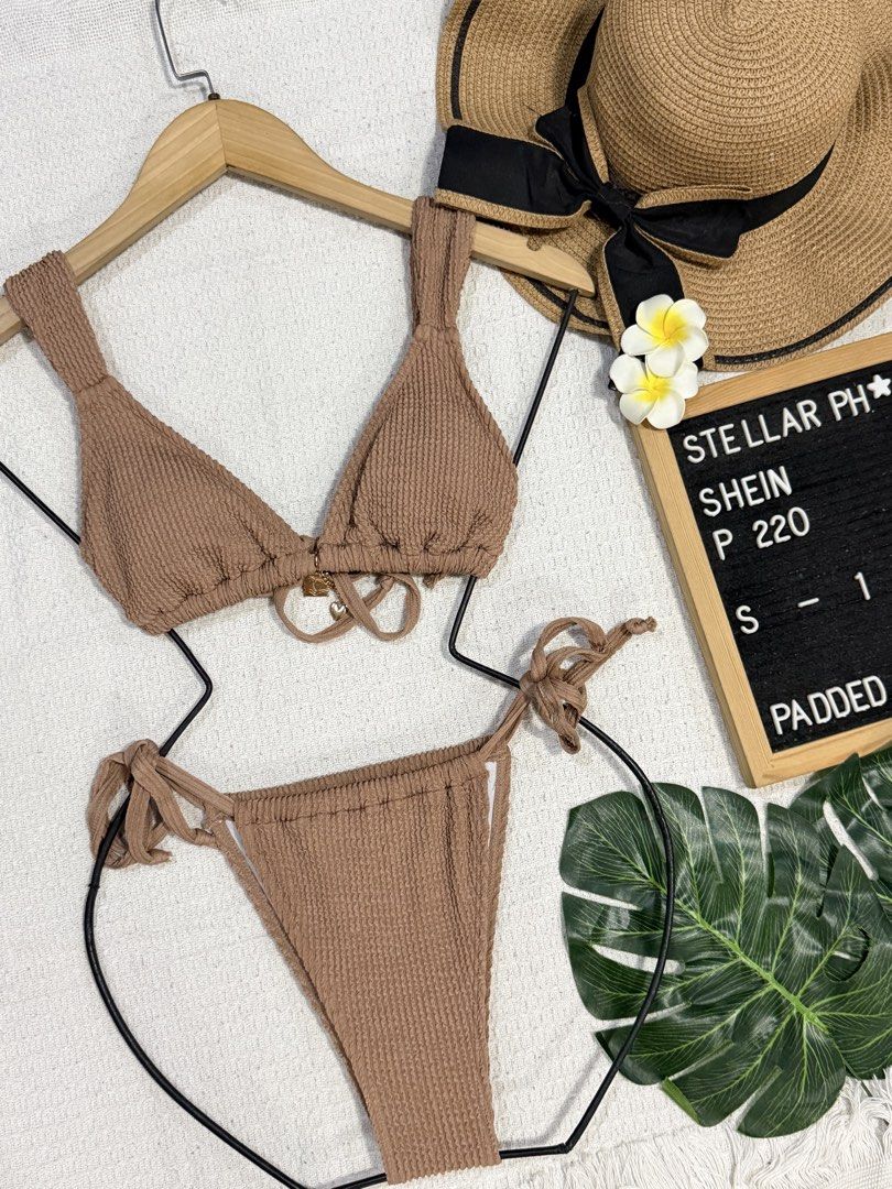 SHEIN 2pc Brown Bikini with Metal charm (Category: Bikinis & Swimsuits) located in Manila. Submitted by camillestc (Listing ID 1465643925, Image 1). Description: Adjustable straps Self tie.