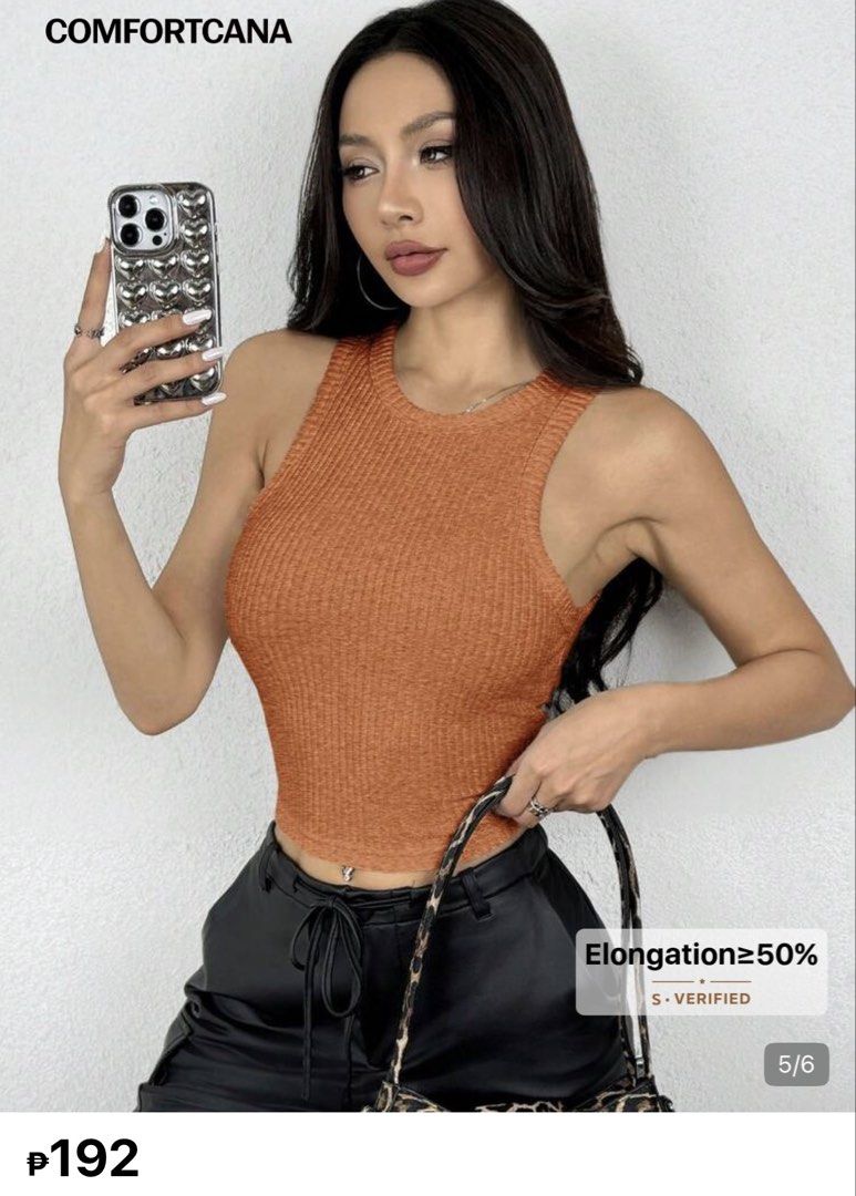 SHEIN Orange Halter Top (Category: Sleeveless) located in Quezon City. Submitted by mkl.p (Listing ID 1465708829, Image 1). Description: - brandnew; never been used - XS on tag - NO flaws - cropped & textured loc timog qc.