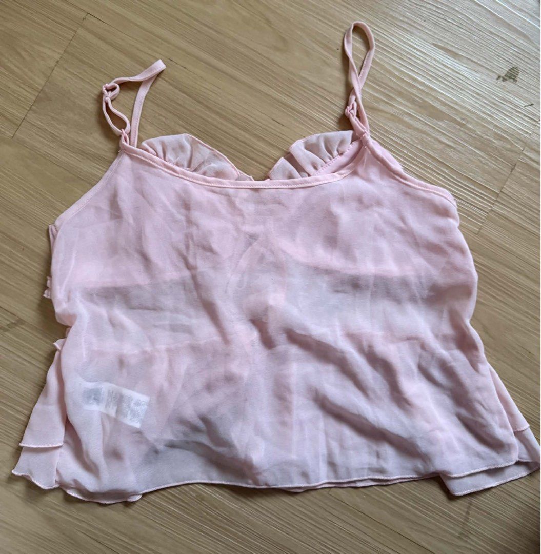 SHEIN Pink Tie-Front Camisole (Category: Sleeveless) located in Angeles City. Submitted by kindlykept (Listing ID 1465670835, Image 3). Description: Brand: Shein Item: Pink Tie-Front Camisole Size: Small Condition: Like New (worn once to check fit then washed once) Perfect for petite body.