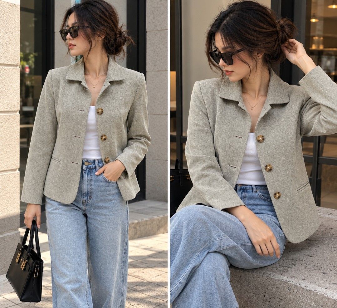 SIDLAY blazer taupe beige (Category: Coats, Jackets and Outerwear) located in Taguig. Submitted by vm.co (Listing ID 1465715766, Image 1). Description: WRINKLE-RESISTANT CREPE SUITING FABRIC Smooth, lightweight woven fabric with a subtle crepe texture. Structured enough for a blazer but comfortable and easy to wear. Not prone to wrinkles..
