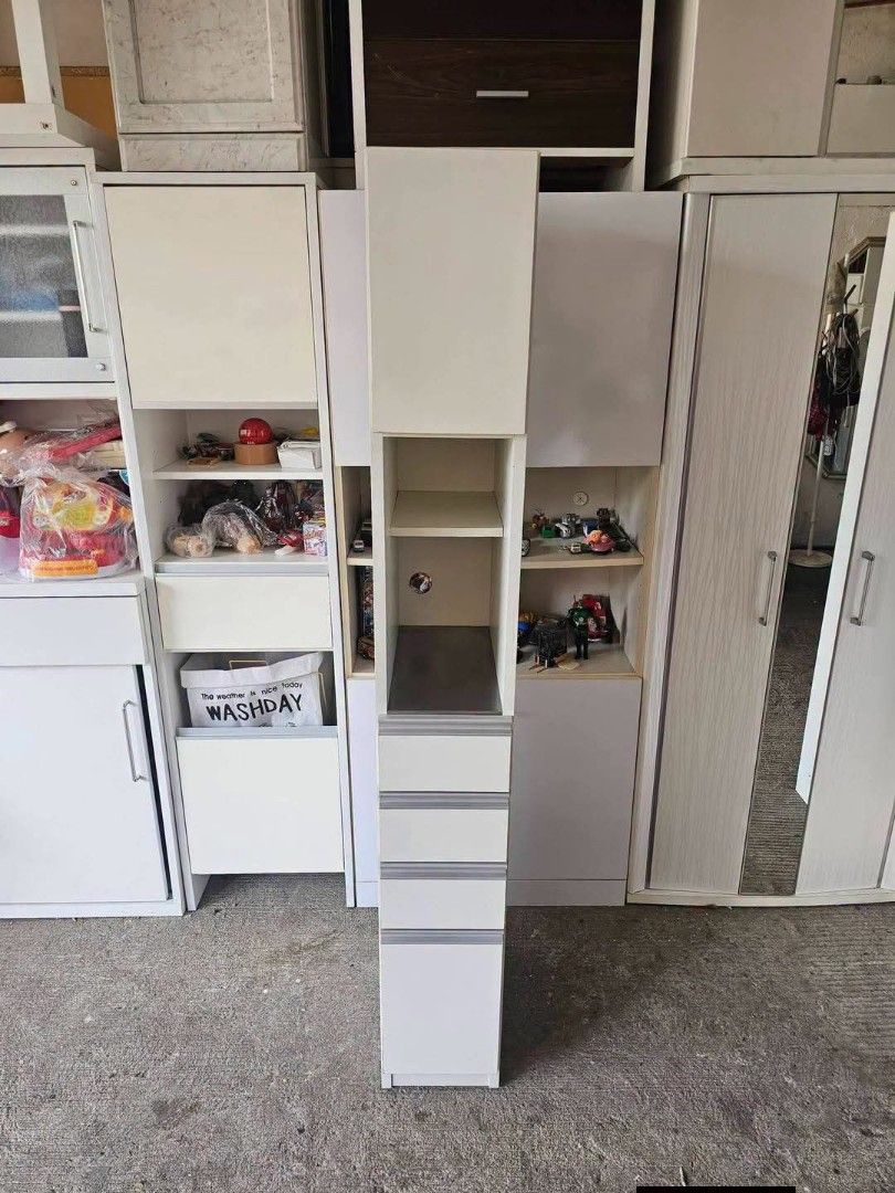 Slim Cabinet (Category: Shelves, Cabinets & Racks) located in Meycauayan. Submitted by marygracecasimiro (Listing ID 1465671379, Image 1). Description: Slim Cabinet‼️₱8,000‼️ 👉Space Saver! 😘🥰🤩 ✔L-9.5 H-69 W-18 inches 📏 ✔1 Door and 4 Drawers 🗄 ✔️Compress and Mdf Back! 🪵 ✔Scratches As-is! 👌🩷💙.