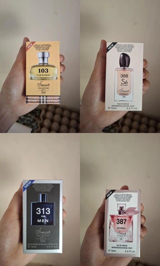 Smart Collection Perfume (Category: Fragrance & Deodorants) located in Manila. Submitted by gelalalala.to (Listing ID 1465614195, Image 2). Description: SMART COLLECTION INSPIRED PERFUMES Selling my Smart Collection perfumes. All are inspired by well-known designer fragrances. Available Scents: • No. 64 — Dior J’adore • No. 393 — YSL Black Opium • No. 313 — Bleu de Chanel • No. 387 — Lancôme La Vie Est Belle • No. 394 — Paco Rabanne Olympéa • No.
