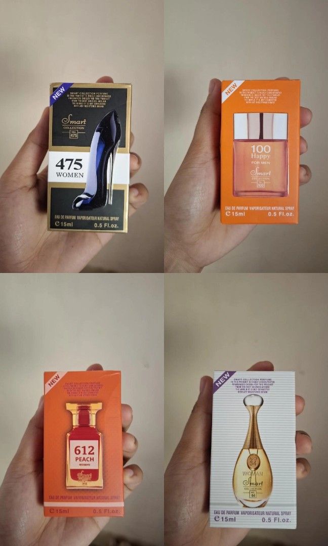 Smart Collection Perfume (Category: Fragrance & Deodorants) located in Manila. Submitted by gelalalala.to (Listing ID 1465614195, Image 1). Description: SMART COLLECTION INSPIRED PERFUMES Selling my Smart Collection perfumes. All are inspired by well-known designer fragrances. Available Scents: • No. 64 — Dior J’adore • No. 393 — YSL Black Opium • No. 313 — Bleu de Chanel • No. 387 — Lancôme La Vie Est Belle • No. 394 — Paco Rabanne Olympéa • No.