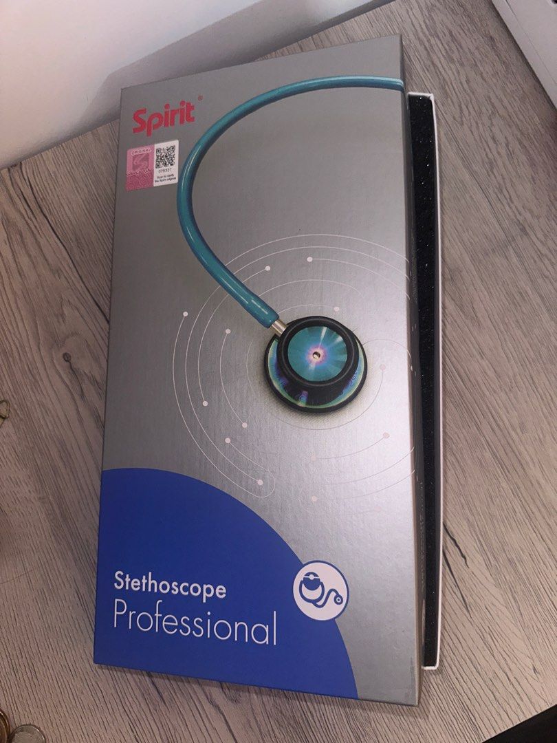 Spirit Professional Stethoscope (Category: Medical Supplies & Tools) located in Manila. Submitted by freysa (Listing ID 1465641694, Image 2). Description: - Authentic Spirit professional medical stethoscope - Complete set in original fitted box - Includes user manual, replacement eartips, and spare parts in sealed packs - Features metallic chestpiece and durable tubing - Securely nested in black foam padding for protection - Ideal for medical stu