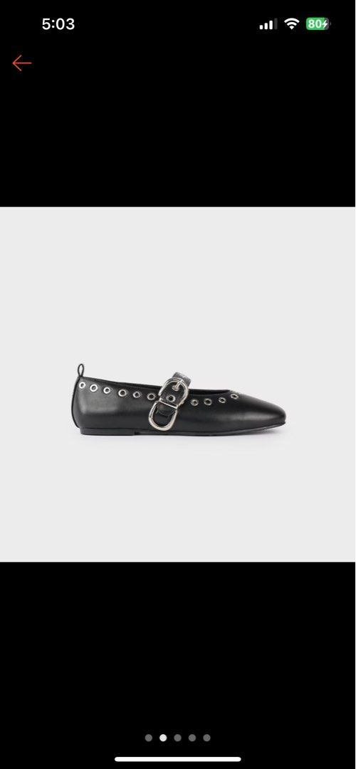 Studded ballet flats (Category: Flats & Sandals) located in Manila. Submitted by alainaluague.1 (Listing ID 1465659724, Image 3). Description: - Brand: ALBERTO - Style: Mary Jane flats with square toe - used once - Color: Black with silver metal eyelet details - Closure: Adjustable buckle strap.