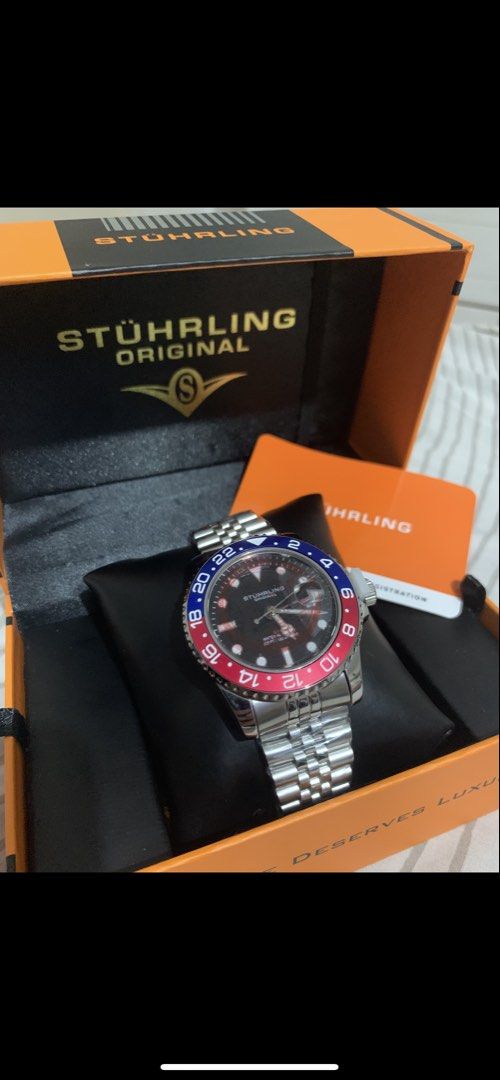Stuhrling GMT Diver Watch (Category: Men's Watches) located in Caloocan City. Submitted by zealowl.2 (Listing ID 1465649081, Image 2). Description: Brand New Stuhrling Meridian 3968 GMT Diver Watch Precision 42mm Dive! Unworn and Unused! .