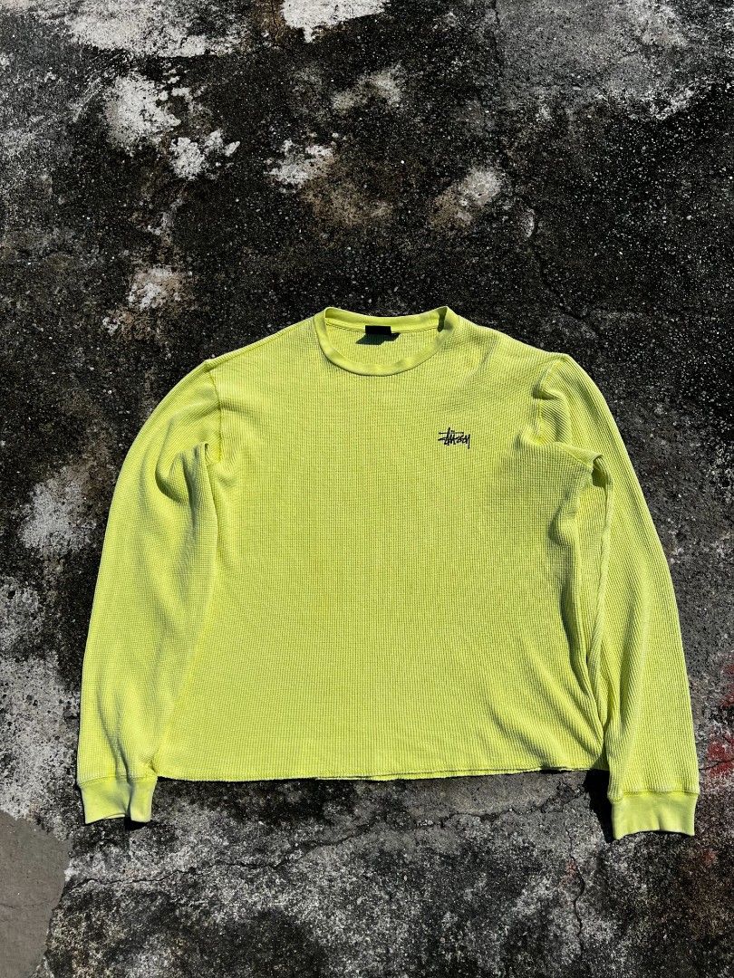 Stussy lime-yellow LS (Category: Announcements) located in San Isidro, Davao Oriental. Submitted by ukayukaybygv (Listing ID 1465664511, Image 1). Description: ' Stussy lime-yellow LS✅ - excellent condition - dimes : W20 * L27 - size : Large on tag - color rate : 9.5/10 - no issue : ✖️ - Vouch/Vc para safe - Ship via J&T ' LOCATION : DAVAO CITY.