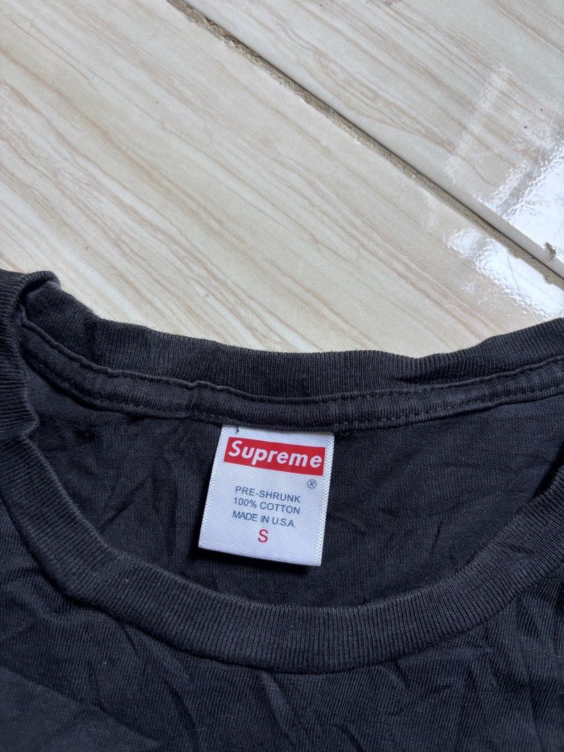 Supreme Black Box Logo T-Shirt Size S (Category: Tshirts & Polo Shirts ) located in Manila. Submitted by noribrahim.20 (Listing ID 1465695713, Image 2). Description: - Authentic Black Supreme t-shirt with iconic box logo - Size: Small - Material: 100% pre-shrunk cotton, Made in U.S.A. - Fit: Standard crew neckline and short sleeves - Condition: Pre-owned, solid fabric, wrinkled from storage (tags intact and clear).