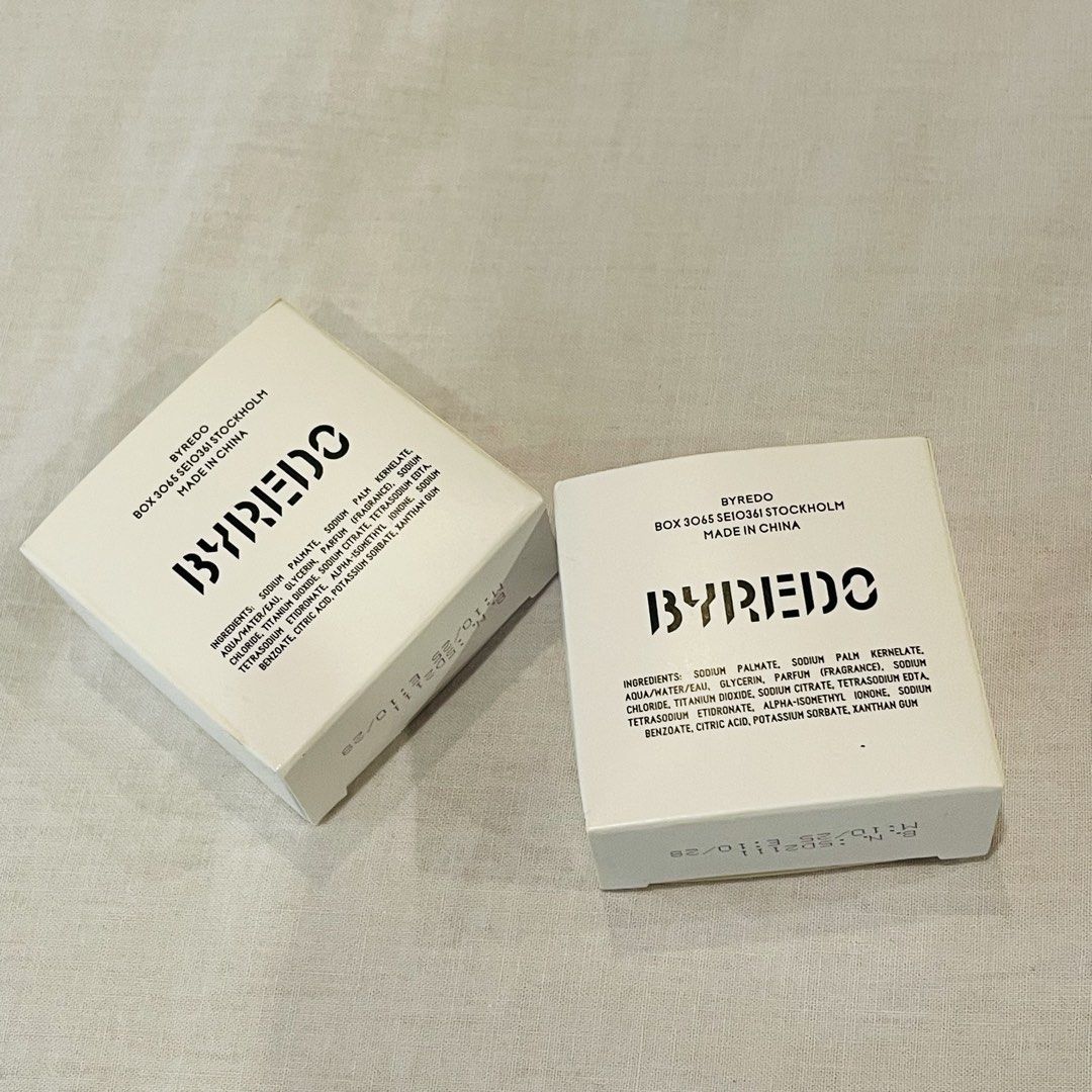 Take All! Byredo Mojave Ghost Soap Bar Set (Category: Bath) located in Quezon City. Submitted by shelved (Listing ID 1465630765, Image 3). Description: - Set of 2 Byredo Mojave Ghost Soap Bars (30g / 1 oz each) - 100% authentic, brand new, and in unopened packaging - Iconic minimalist white box with bold black lettering - Premium formula with nourishing ingredients like glycerin - Manufacture Date: October 2025 | Expiration Date: October 2028 - B