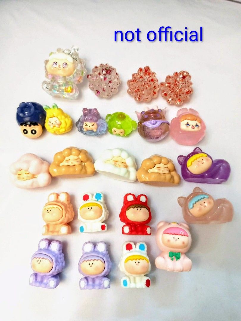 take all for 150 pesos (Category: Designer & Blind Box Toys) located in Caloocan City. Submitted by jark_moonshop (Listing ID 1465714727, Image 1). Description: - Vibrant, unbranded miniature figures in various cute designs - Includes hooded characters, sleeping babies, and crystal-textured pieces - Ideal for desk display, dollhouses, or DIY custom crafts - Buy individual pieces or take the whole set for a better deal - Send a message to check av