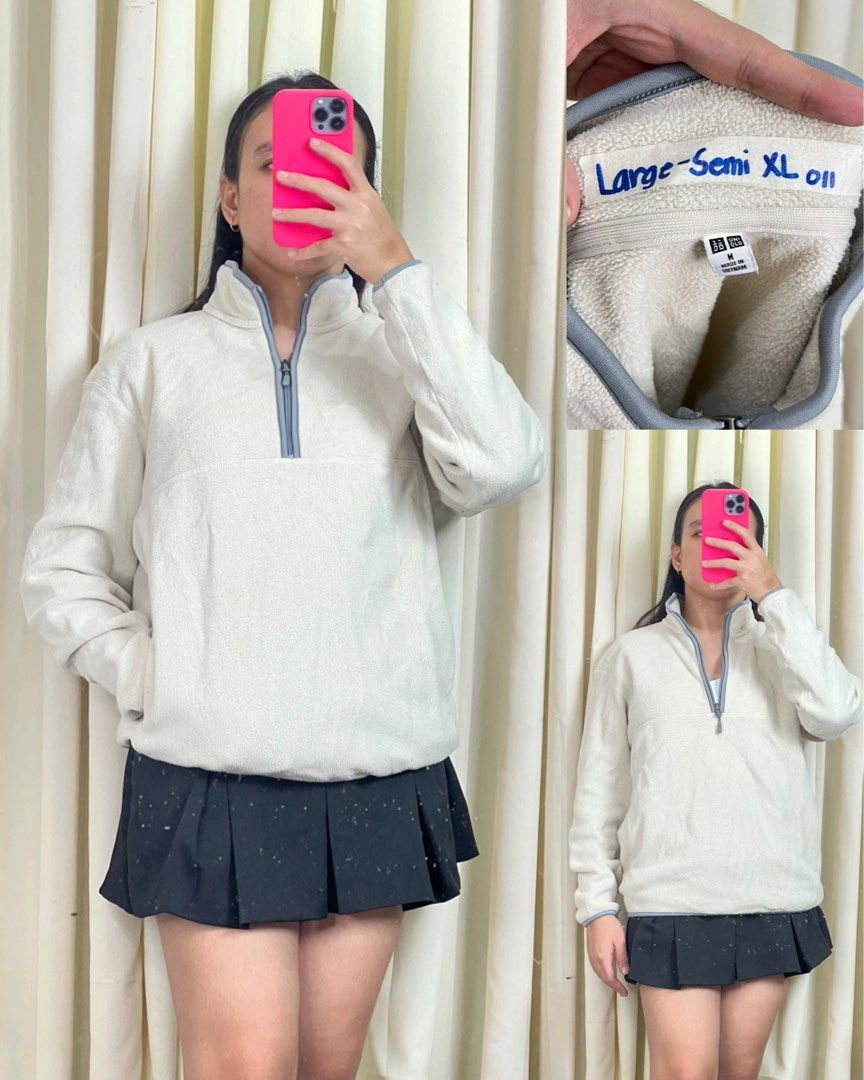 Takel all 40 pcs Uniqlo Jackets and Pullovers Assorted Colors Sizes (Category: Coats, Jackets and Outerwear) located in Malita. Submitted by happy_duckling (Listing ID 1465615599, Image 3). Description: - Brand: Uniqlo - Item: Fleece jackets & pullovers (Full-zip and half-zip options available) - Features: Soft, warm material with convenient front pockets and ribbed hems/cuffs - Sizes: Medium to XL (handwritten on inner tags for easy reference) -