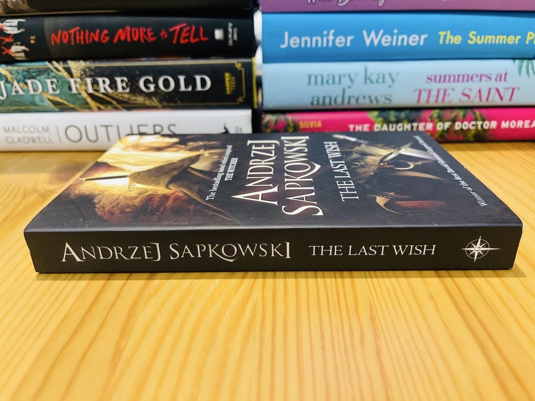 The Last Wish by Andrzej Sapkowski The Witcher (Category: Storybooks) located in Makati City. Submitted by pagesandplay (Listing ID 1465747256, Image 2). Description: - Title: The Last Wish by Andrzej Sapkowski - Series: The Witcher #1 (First book, inspired the Netflix show) - Format: Paperback - Condition: Read once, stored on shelf; has minor shelf wear on corners/edges, and a tiny ink dot on the side page edge - Pages: Intact with clear, reada
