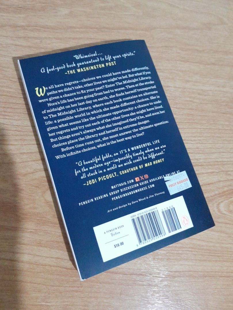 The Midnight Library (Category: Storybooks) located in San Fernando. Submitted by biancabncbnc (Listing ID 1465747823, Image 2). Description: unused bought from Fullybooked.