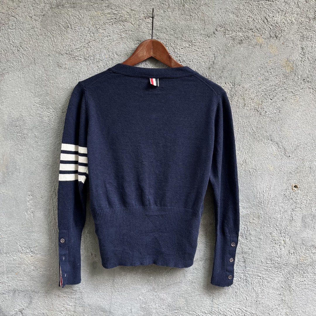 THOM BROWNE CARDIGAN (Category: Longsleeves) located in Manila. Submitted by flippinn (Listing ID 1465609230, Image 2). Description: Size 1 18W 22L Missing Main tag Lalamove or J&t Express + Shipping fee.