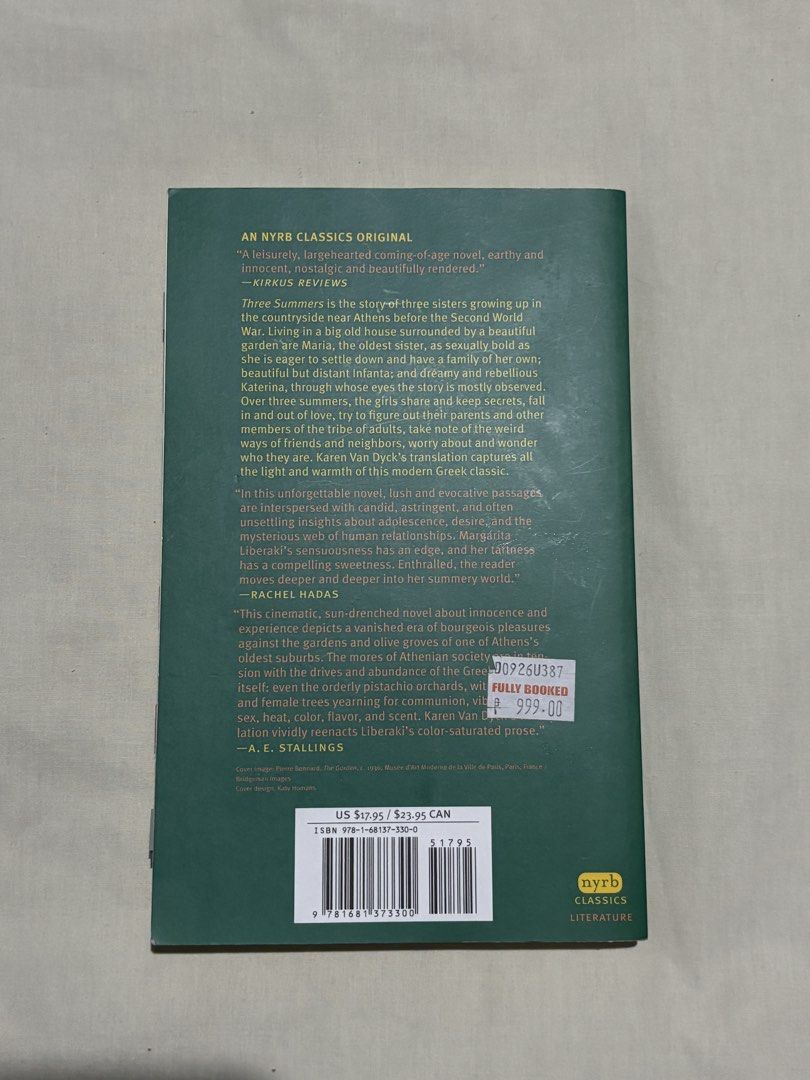Three Summers by Margarita Liberaki (Category: Storybooks) located in Quezon City. Submitted by pavoocellus (Listing ID 1465664199, Image 2). Description: - bought during MIBF - rfs: help me earn to buy the dispossessed by ursula k. le guin - last price.