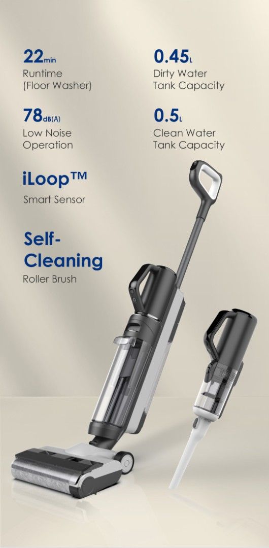 Tineco Floor S5 Combo (Category: Cleaning Tools & Supplies) located in Taguig. Submitted by lorenzeeeeee53224 (Listing ID 1465597499, Image 1). Description: Tineco multi-surface floor wet and dry vacuum Includes self-cleaning roller brush, 22-minute runtime, 0.5L clean water tank, and 0.45L dirty water tank. Full accessory bundle shown in pictures: cleaning solution, filter, cleaning tool, and charging dock. Works on hardwood, tile, and sealed fl