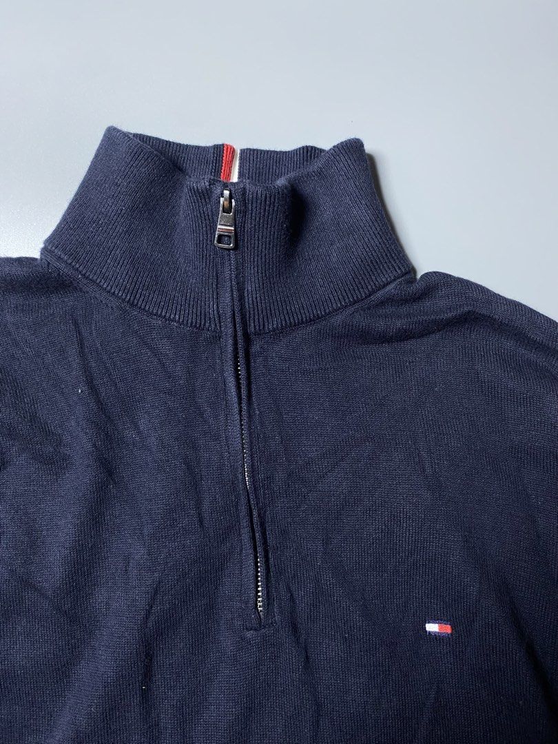 Tommy Hilfiger Quarter Zip Sweater (Category: Formal Shirts) located in Makati City. Submitted by earnx_ (Listing ID 1465629471, Image 2). Description: Tommy Hilfiger Quarter Zip Sweater - Color Navy Blue - Size Medium on tag - Dimension is 18.5x25 (Stretchable) - Authentic/Legit - With lace of the hangtags - Need wash only - Excellent to Asnew condition.