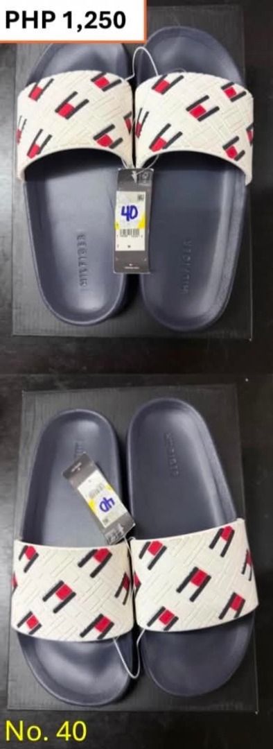 Tommy Hilfiger Slides Sandals White Navy (Category: Slippers and slides) located in Minglanilla. Submitted by dthreestore (Listing ID 1465756052, Image 3). Description: Brand new Tommy Hilfiger slides in navy blue and white. Features a textured white strap with the iconic flag design and a comfortable navy footbed. Comes with original tags attached. Perfect for casual wear or the beach. Never used and in pristine condition. ▪︎Php 1,250 ▪︎Brand Ne