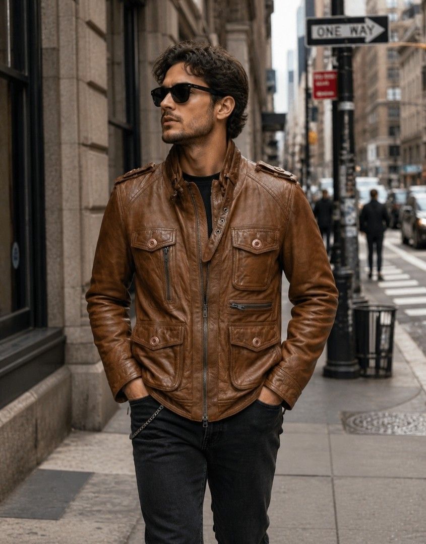 TOUGH JEAN SMITH UTILITY LEATHER JACKET FOR MEN'S (Category: Coats, Jackets and Outerwear) located in Baguio. Submitted by vertex_nga.pow (Listing ID 1465756916, Image 1). Description: TOUGH JEAN SMITH UTILITY LEATHER JACKET FOR MEN'S SMALL SIZE DIMENSION 24.5L BY 19.5 ARMPIT TO ARMPIT 16.5 INCHES SHOULDER TO SHOULDER 26 INCHES SLEEVE COW HIDE LEATHER MATERIAL/ GENUINE LEATHER GOOD CONDITION BAGUIO LOCATION PLUS SF SA MALAYU JNT COURIER PASS COD 