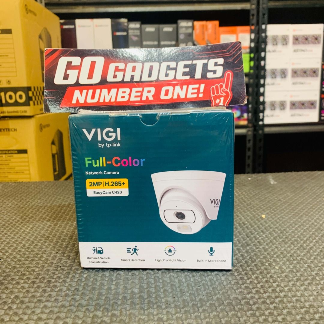 TP-Link VIGI EasyCam C420 2MP Network Camera (Category: Security Systems & CCTV Cameras) located in Pasay City. Submitted by andrewww.z (Listing ID 1465661848, Image 1). Description: GET YOURS NOW!! PROTECT YOUR PRIVACY - Brand new and 100% factory sealed in original box - 2MP resolution with efficient H.265+ support - Full-color night vision for clear 24/7 monitoring - Smart human and vehicle classification technology - Built-in microphone for r