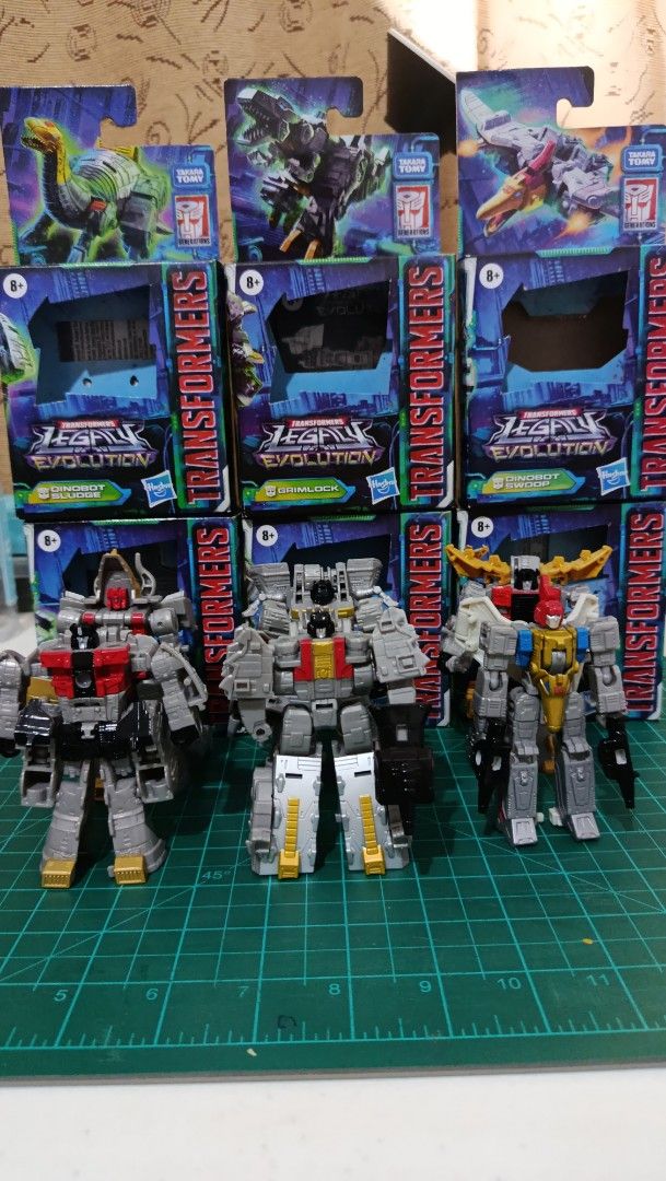 Transformers Legacy Evolution Dinobots Set of 6 (Category: Action & Battle Toys) located in Legazpi City. Submitted by bbthatguy (Listing ID 1465696286, Image 1). Description: Selling Transformers Legacy Evolution Core Class Dinobots Set of 6 Can combine to form Volcanicus Includes: Slug Sludge Grimlock Scarr Swoop Snarl All complete with box, manual, accessories Selling as set ONLY for 4800 Price negotiable loc Legazpi City, Albay, can do meetup