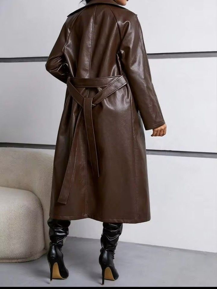 TRENCH COAT LEATHER BROWN WITH BELT (Category: Coats, Jackets and Outerwear) located in Marikina City. Submitted by DaineSugue (Listing ID 1465603704, Image 2). Description: 🧥 Trench Coat 💕Firerie Women's Regular Fit Pu Leather Jacket With Contrast Lapel, Tie Belt And Waistband In Fall/Winter SIZE: XL on tag -BRAND NEW 💸Mine now, Pay Now 📍Tumana,Marikina ❌❗️NO sh0p3e checkout❗️❌ ✨Color May Slightly Vary Due to Photographic Lighting ✅Payment F