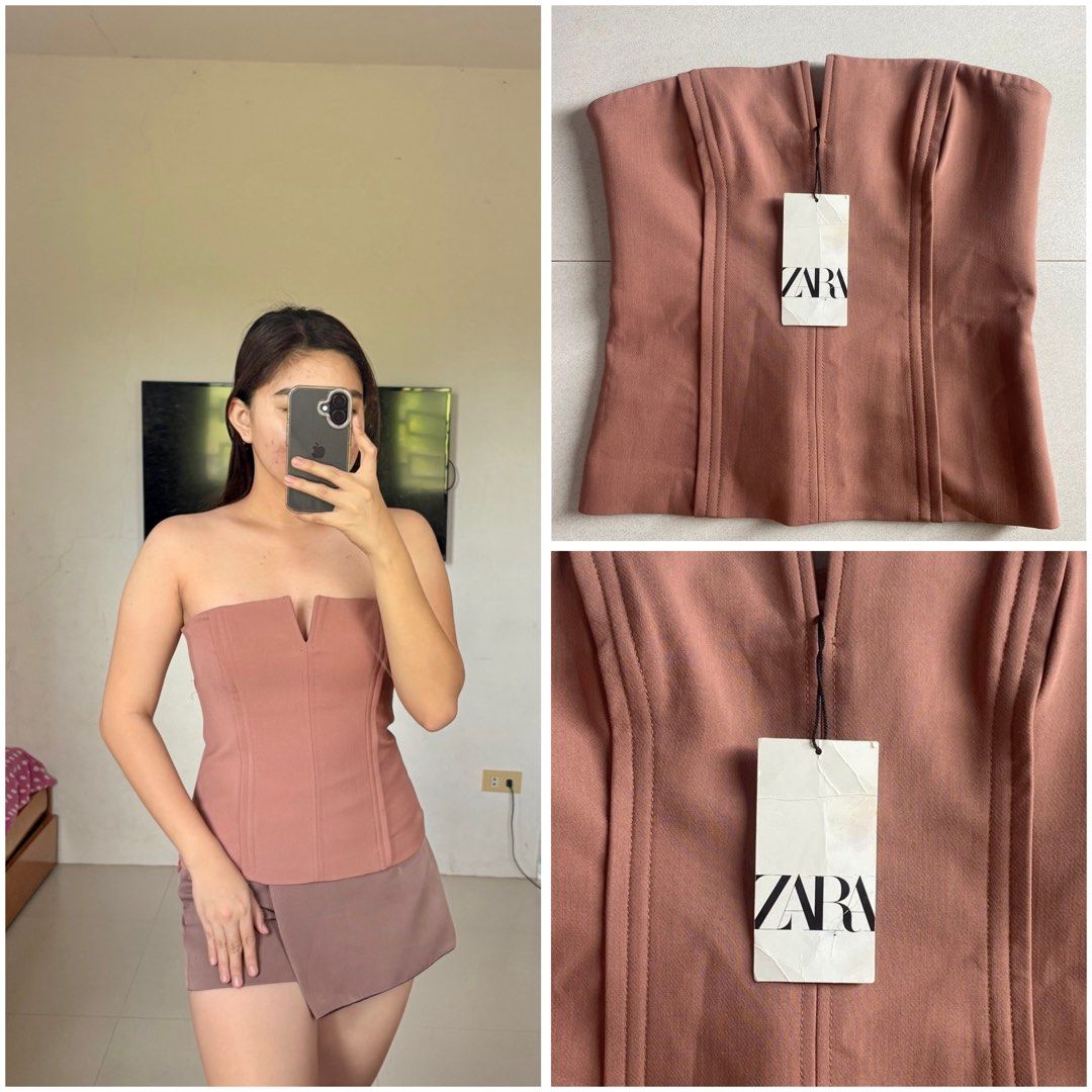 Tube Corset Top (Category: Sleeveless) located in San Jose. Submitted by ikonicaura (Listing ID 1465605478, Image 1). Description: - Style: Strapless top with structured bodice, stitched paneling, and center slit neckline - Color: Dusty Pink - Condition: Brand new with tags (BNWT).