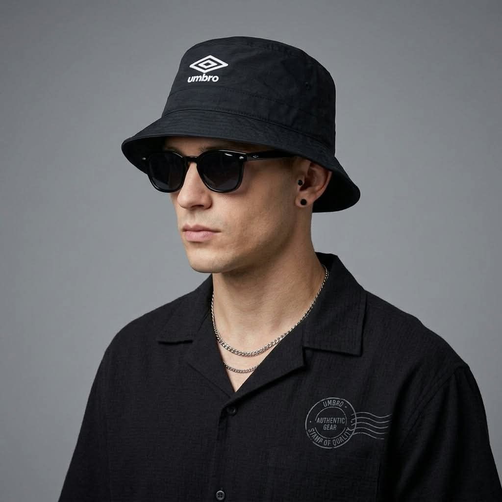 Umbro Black Bucket Hat (Category: Caps & Hats) located in Cebu City. Submitted by MrLiks_123 (Listing ID 1465588763, Image 1). Description: - Brand: Umbro - Color: Black with white embroidered logo - Style: Classic sporty bucket hat / streetwear - Features: Lightweight material and adjustable strap with small logo tag - Fit: Comfortable, fits most head sizes - Condition: Brand new / excellent.