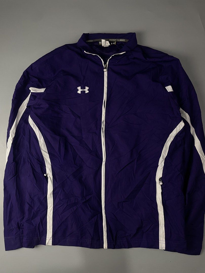 Under Armour Purple White Windbreaker Jacket (Category: Coats, Jackets and Outerwear) located in Veruela. Submitted by blinkban_thrift (Listing ID 1465646556, Image 1). Description: Under Armour full zip windbreaker jacket 23x30 As new condition No issue 550+sf Location:Mindanao.