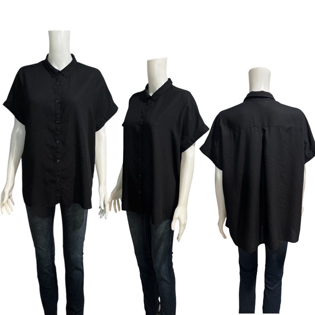 UNIQLO drape button down rayon top (Category: Blouses) located in General Santos City (Dadiangas). Submitted by curatedstuffs101 (Listing ID 1465599983, Image 2). Description: Like new No flaws Color rate:10/10 Size:XL on tag Dimension Width:24 inches Length:25 inches Low ballers will not be entertained .