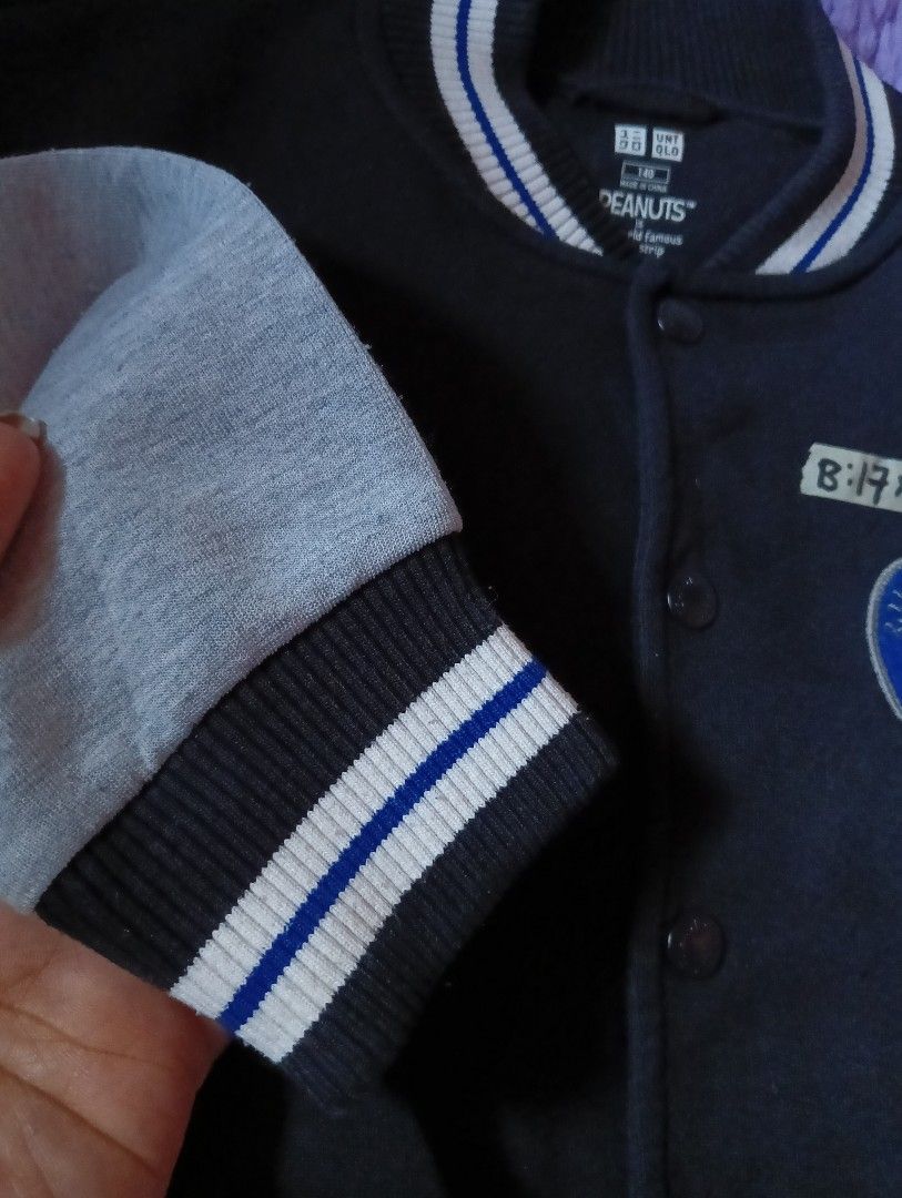 UNIQLO Kids Varsity Jacket(140) (Category: Babies & Kids Fashion) located in Basista. Submitted by purpleens_shop (Listing ID 1465635490, Image 3). Description: .