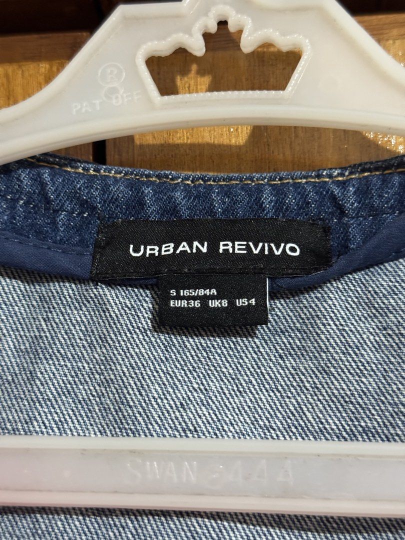 Urban Revivo Denim Crop Top Jacket (Category: Coats, Jackets and Outerwear) located in Santa Cruz, Pampanga. Submitted by eygee_rp (Listing ID 1465725039, Image 2). Description: - Brand: Urban Revivo - Style: Denim crop top jacket with short sleeves and round neckline - Size: S (EUR36, UK8, US4) - Details: Decorative silver buttons, two chest pockets, and subtle sequin trim on collar, placket, pockets, and hem - Fit: Structured fit with neat stit