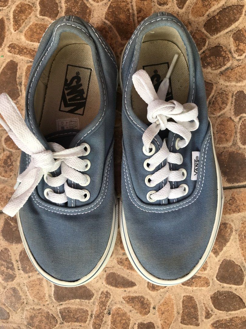 Vans Authentic Blue Kids Shoes Size 12 (Category: Babies & Kids Fashion) located in Imus. Submitted by mrsz3r0 (Listing ID 1465586295, Image 1). Description: - Brand/Style: Vans Kids Low-Top Sneakers - Size: US 12 - Color: Blue canvas with white laces and white rubber waffle soles - Features: Classic, easy slip-on style - Condition: Normal signs of wear on canvas and soles, still plenty of life left for everyday adventures.