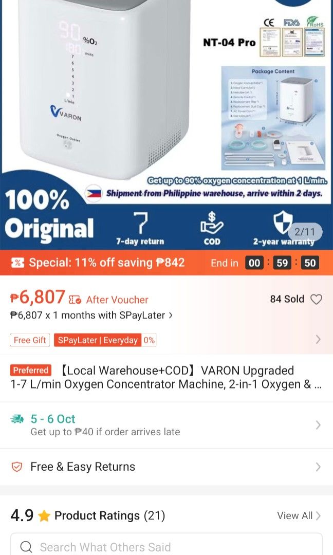 Varon Oxygen Concentrator 7L (Category: Medical Supplies & Tools) located in San Jose del Monte. Submitted by missalipot (Listing ID 1465745357, Image 3). Description: Negotiable RFS: used only during pregnancy and is no longer needed. Good working condition Complete set with box Clean and well maintained Available for testing upon meet-up Message me for photos, specifications or additional details..