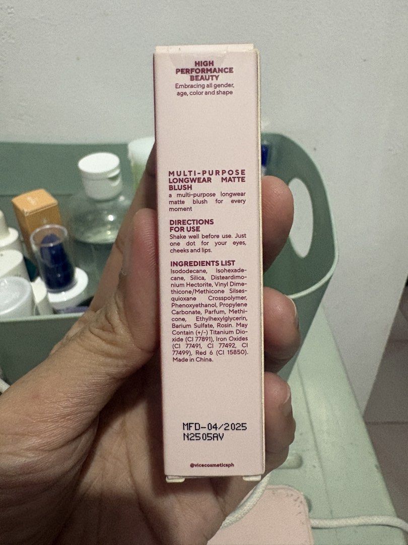 Vice Cosmetics Multimatte Liquid Blush Forever Classy (Category: Makeup) located in Valenzuela. Submitted by eccarnaje (Listing ID 1465674754, Image 2). Description: - Brand: Vice Cosmetics - Product: Multimatte Liquid Blush - Shade: Forever Classy - Volume: 6ml - Condition: Brand new, unopened, and sealed box - Batch: N2505AY (Mfg: April 2025) - Multi-purpose longwear matte formula for eyes, cheeks, and lips.