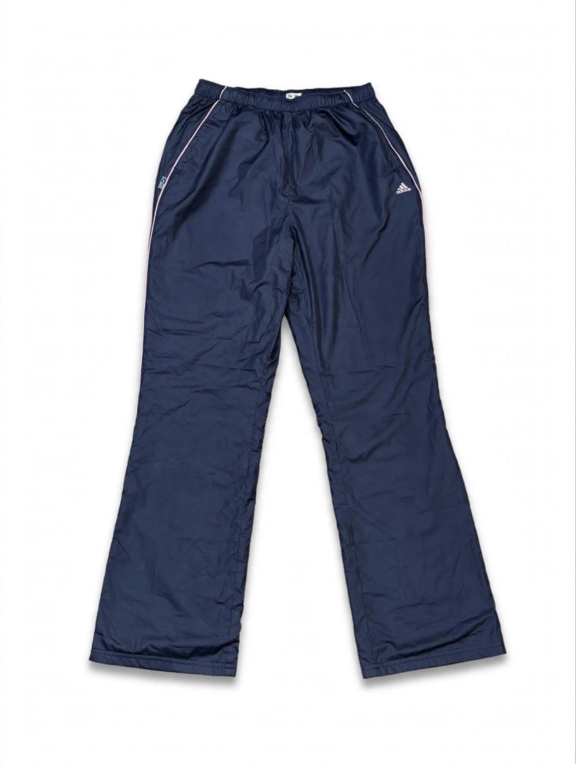 Adidas Vintage Track Pants (2006) (Category: Activewear) located in Manila. Submitted by hiddenvaultph (Listing ID 1465729475, Image 1). Description: ✅Pristine condition ✅ Size: UK 12 / Waist 28-34 garterized / Length 40 ✅ Made in Japan - 2006 vintage (Y2K) ✅ Navy + Pink piping - rare color ✅ No issue - no butas, no fading, garter goods pa ✅ Embroidered logo .