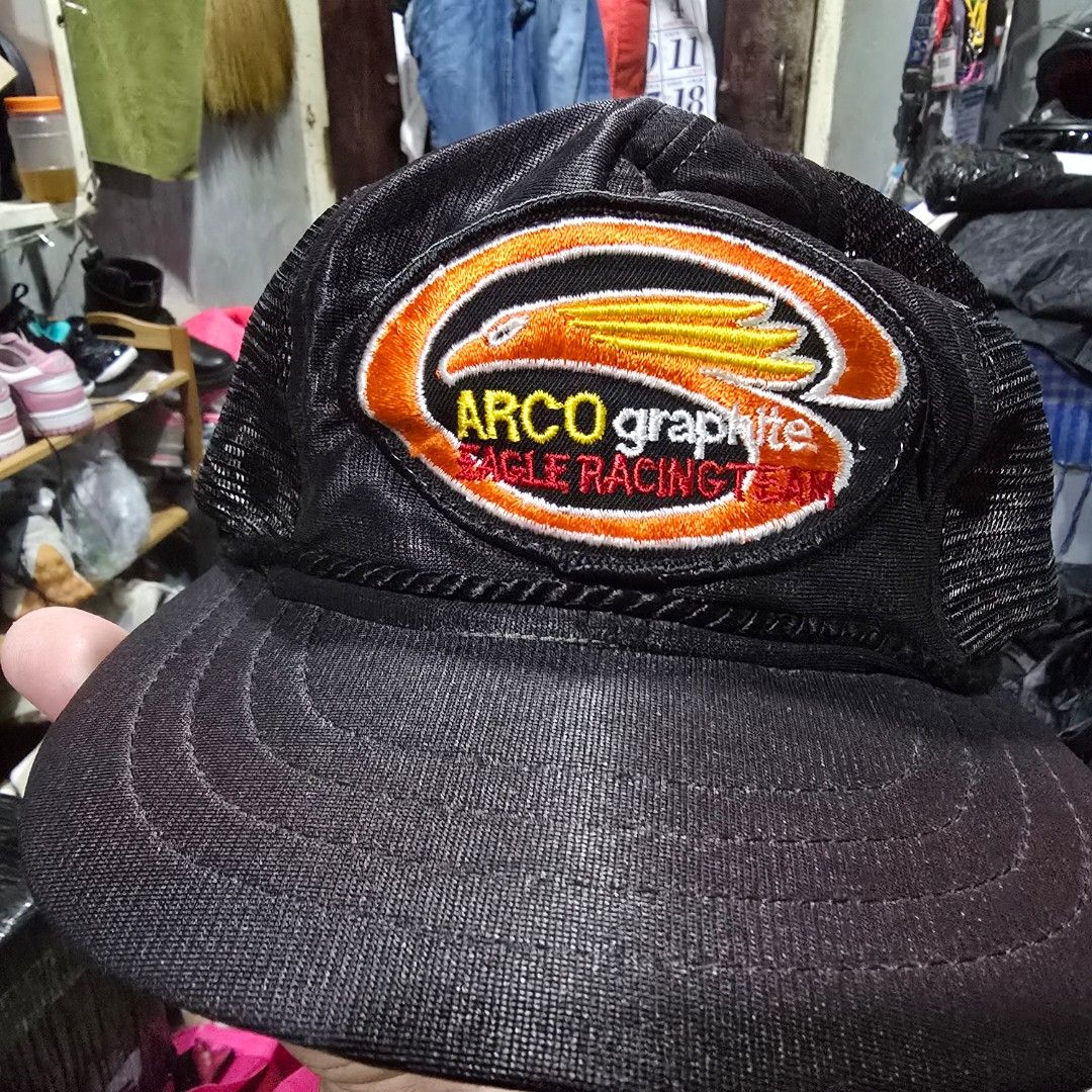 Vintage Arco Graphite Eagle Racing Cap (Category: Caps & Hats) located in Quezon City. Submitted by SuotKalyeManila (Listing ID 1465601779, Image 2). Description: Manage your expectations ukay ukay caps po ito at hindi po brand new pero minsan mga flaws pero wearable naman ang presyo po ay depende sa kondisyon ng cap Condition: Excellent Size: One Size Fits All Color Rate: 9.5/10 No Issue Laba na po and ready to wear pm for details .