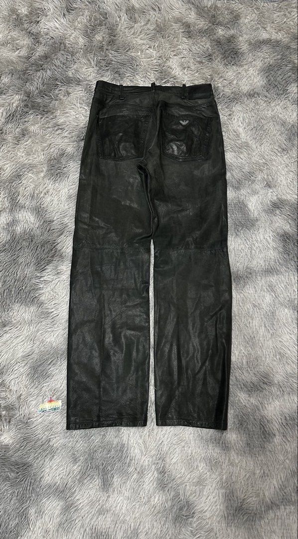 Vintage Arm*ni solid leather pants 1990's (Category: Jeans) located in Manila. Submitted by paulovenegaskalakal2020 (Listing ID 1465660681, Image 1). Description: For sale! Kalakal Vintage Arm*ni solid leather pants 1990's armani jeans tag Buttonfly Size- 30 to 31 Length- 41 inches Thigh- 12 inches Knee- 9 inches Leg opening- 8 inches Sign of usage Good MINE 10,580 +sf.
